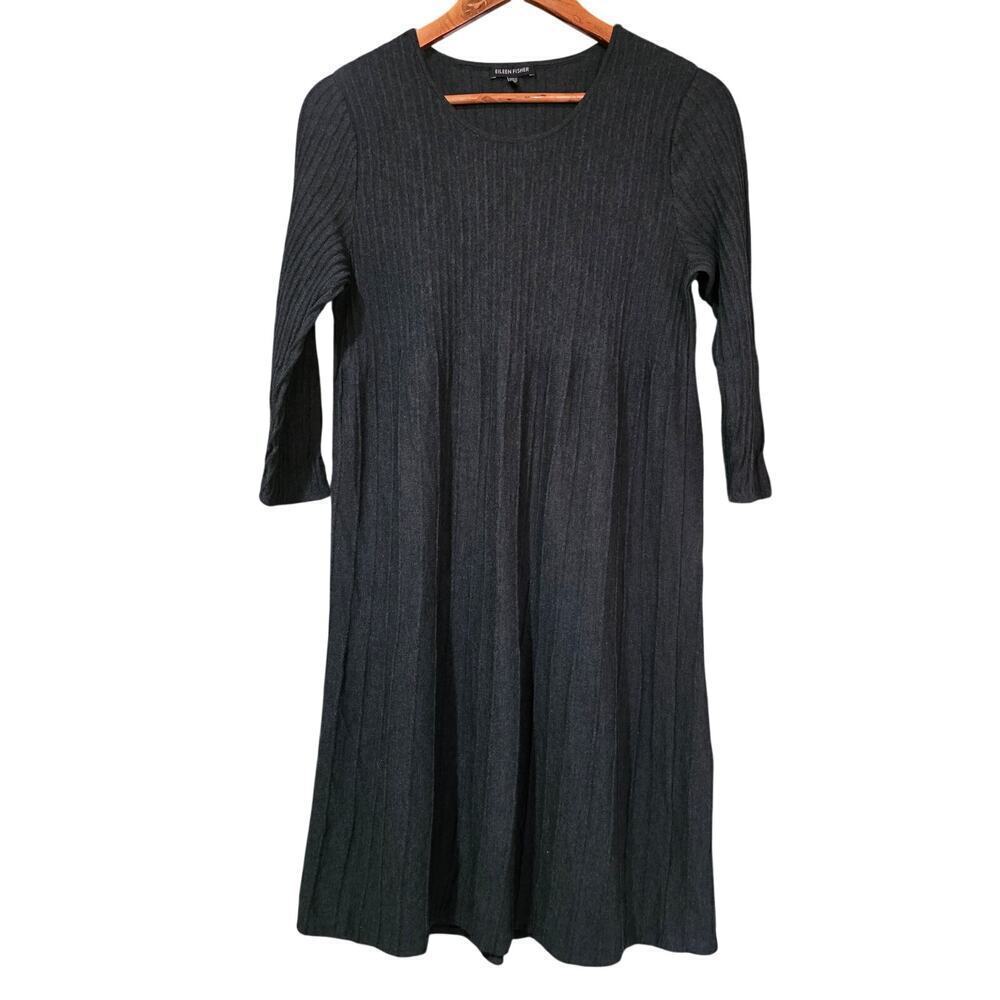 Eileen Fisher Washable-Wool Sweater Dress Gray Size L - Picture 2 of 6